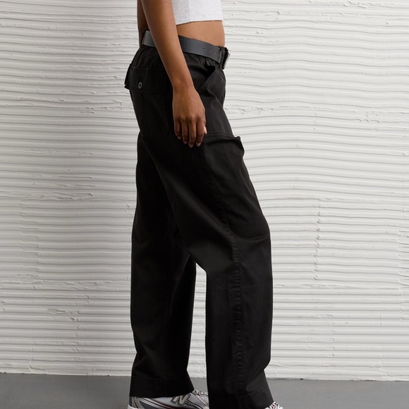 American Eagle Women’s Stretch Low-Rise Baggy Utility Pants Small Onyx Black - Picture 2 of 10